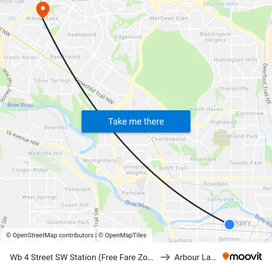 Wb 4 Street SW Station (Free Fare Zone) to Arbour Lake map