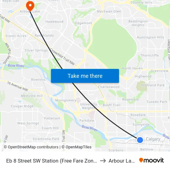 Eb 8 Street SW Station (Free Fare Zone) to Arbour Lake map