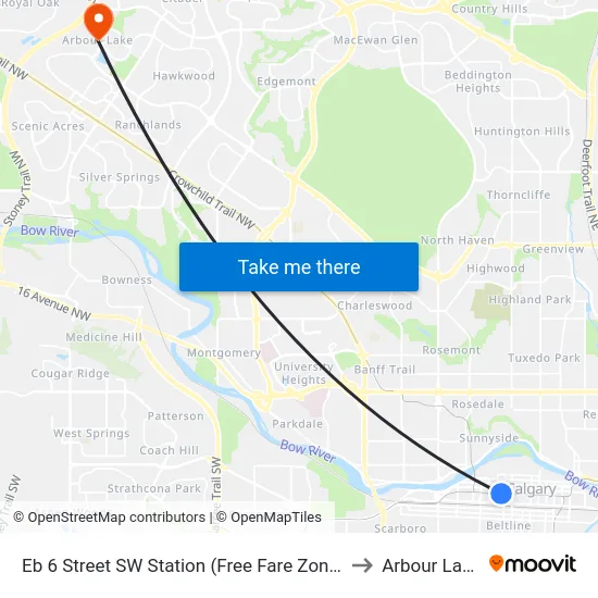 Eb 6 Street SW Station (Free Fare Zone) to Arbour Lake map