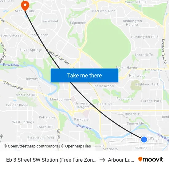 Eb 3 Street SW Station (Free Fare Zone) to Arbour Lake map