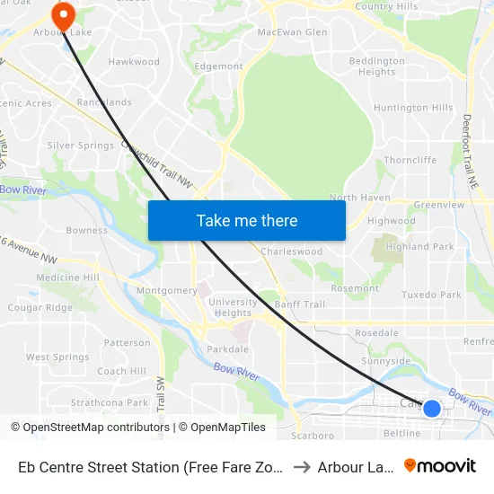 Eb Centre Street Station (Free Fare Zone) to Arbour Lake map