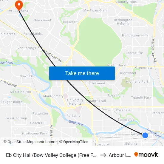 Eb City Hall/Bow Valley College (Free Fare Zone) to Arbour Lake map