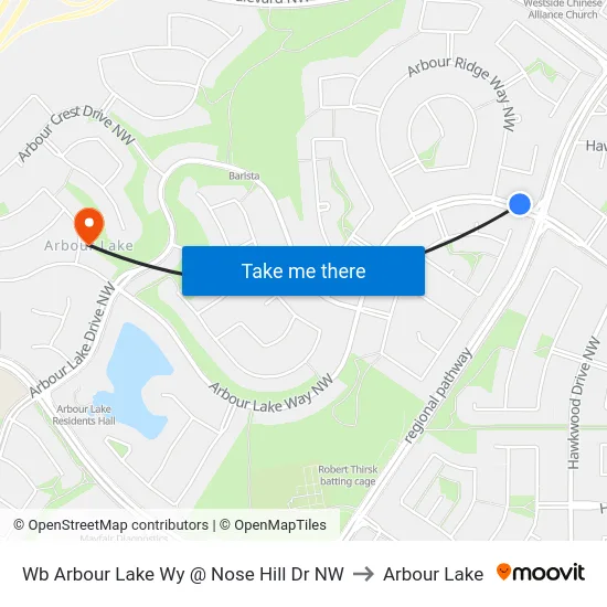 Wb Arbour Lake Wy @ Nose Hill Dr NW to Arbour Lake map