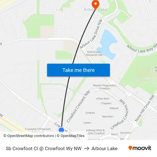 Sb Crowfoot Cl @ Crowfoot Wy NW to Arbour Lake map