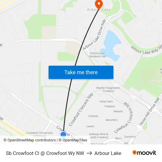 Sb Crowfoot Cl @ Crowfoot Wy NW to Arbour Lake map