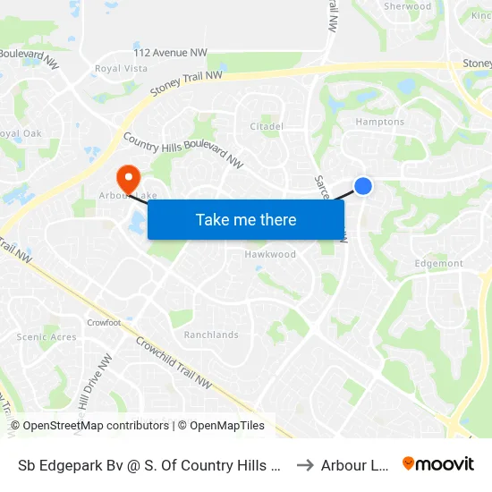 Sb Edgepark Bv @ S. Of Country Hills Bv NW to Arbour Lake map
