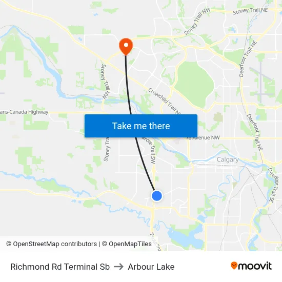 Richmond Rd Terminal Sb to Arbour Lake map