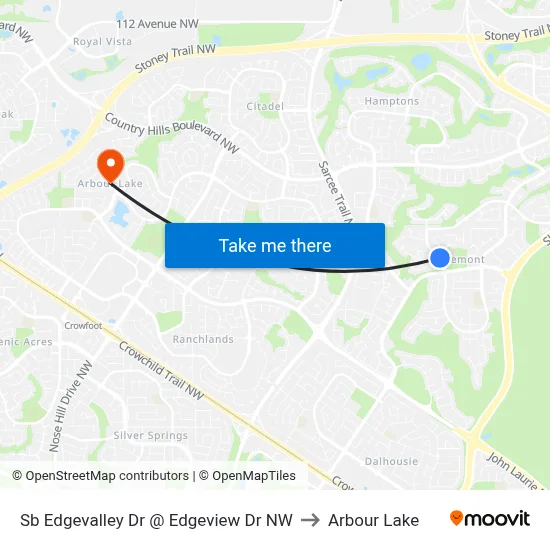 Sb  Edgevalley Dr @ Edgeview Dr NW to Arbour Lake map