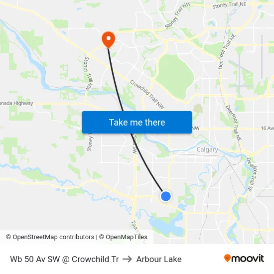 Wb 50 Av SW @ Crowchild Tr to Arbour Lake map