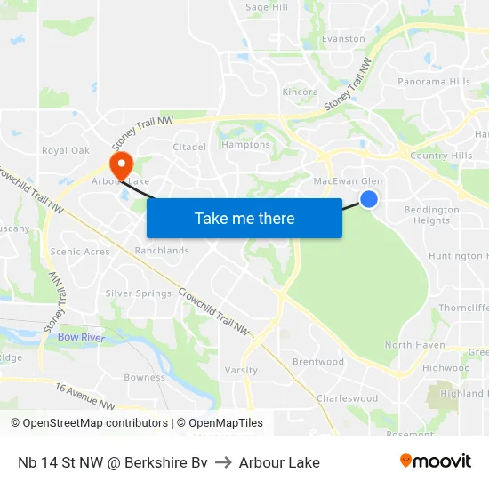 Nb 14 St NW @ Berkshire Bv to Arbour Lake map