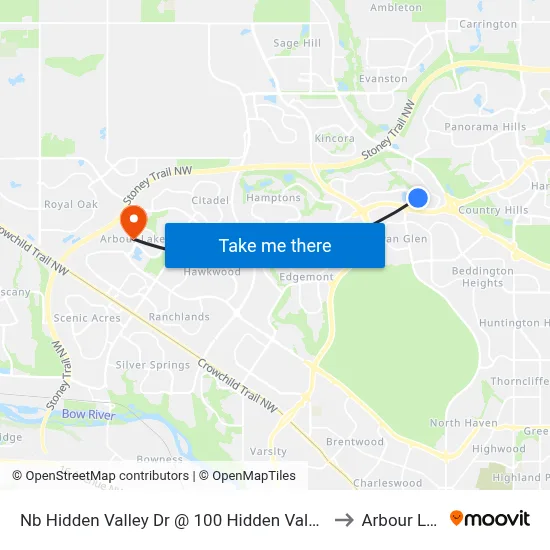 Nb Hidden Valley Dr @ 100 Hidden Vale Pl NW to Arbour Lake map