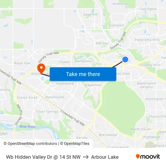 Wb Hidden Valley Dr @ 14 St NW to Arbour Lake map