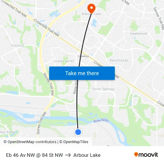 Eb 46 Av NW @ 84 St NW to Arbour Lake map