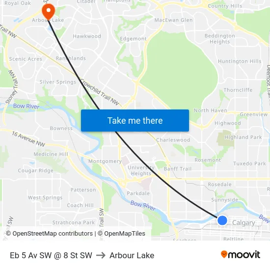 Eb 5 Av SW @ 8 St SW to Arbour Lake map