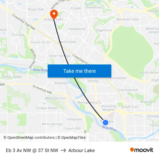 Eb 3 Av NW @ 37 St NW to Arbour Lake map
