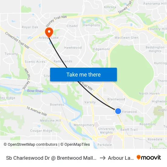 Sb Charleswood Dr @ Brentwood Mall NW to Arbour Lake map
