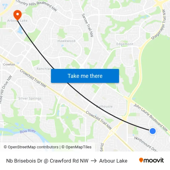 Nb Brisebois Dr @ Crawford Rd NW to Arbour Lake map