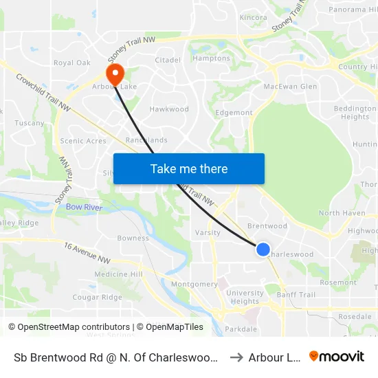 Sb Brentwood Rd @ N. Of Charleswood Dr NW to Arbour Lake map