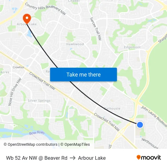 Wb 52 Av NW @ Beaver Rd to Arbour Lake map