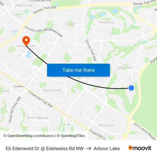 Eb Edenwold Dr @ Edelweiss Rd NW to Arbour Lake map