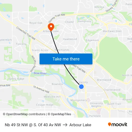 Nb 49 St NW @ S. Of 40 Av NW to Arbour Lake map