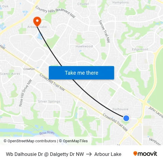 Wb Dalhousie Dr @ Dalgetty Dr NW to Arbour Lake map