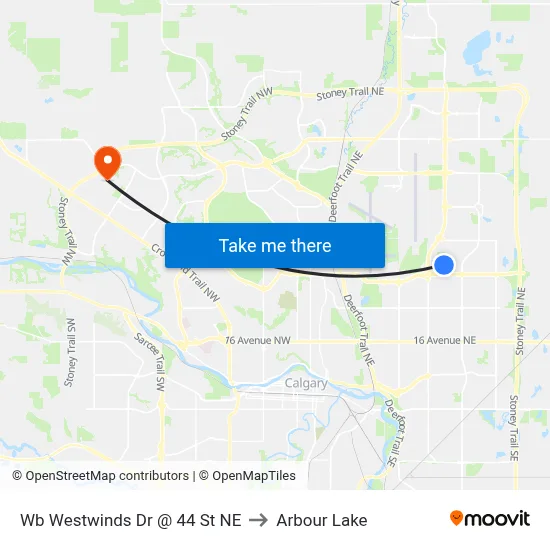 Wb Westwinds Dr @ 44 St NE to Arbour Lake map