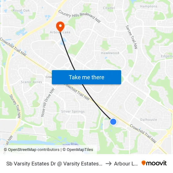 Sb Varsity Estates Dr @ Varsity Estates Vw NW to Arbour Lake map
