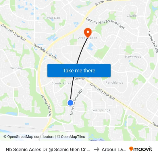 Nb Scenic Acres Dr @ Scenic Glen Cr NW to Arbour Lake map