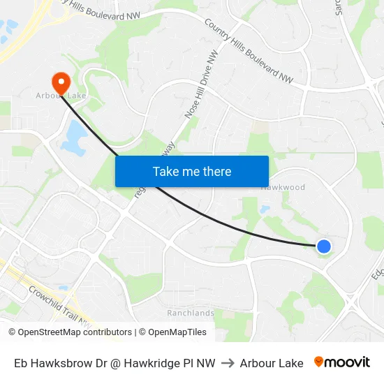 Eb Hawksbrow Dr @ Hawkridge Pl NW to Arbour Lake map