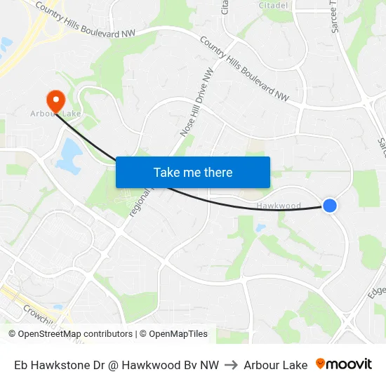 Eb Hawkstone Dr @ Hawkwood Bv NW to Arbour Lake map
