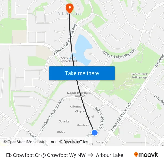 Eb Crowfoot Cr @ Crowfoot Wy NW to Arbour Lake map