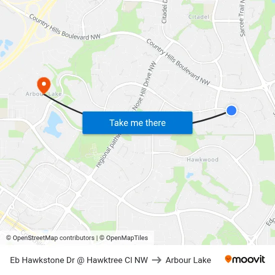 Eb Hawkstone Dr @ Hawktree Cl NW to Arbour Lake map