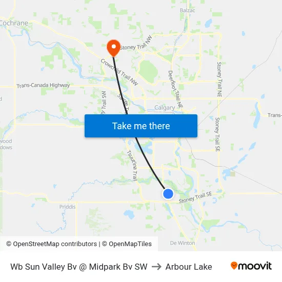 Wb Sun Valley Bv @ Midpark Bv SW to Arbour Lake map