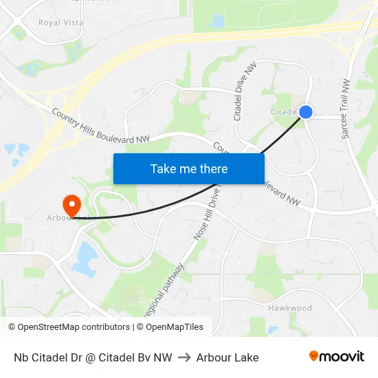 Nb Citadel Dr @ Citadel Bv NW to Arbour Lake map