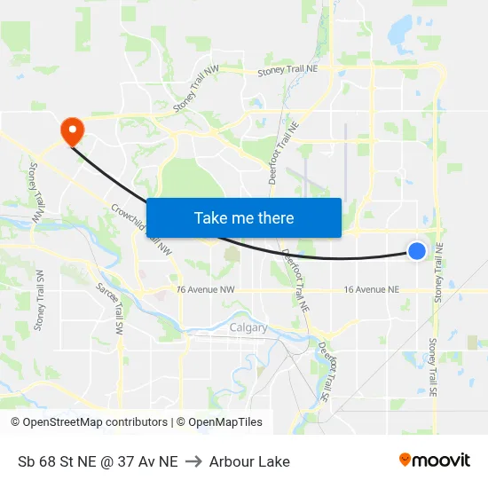 Sb 68 St NE @ 37 Av NE to Arbour Lake map