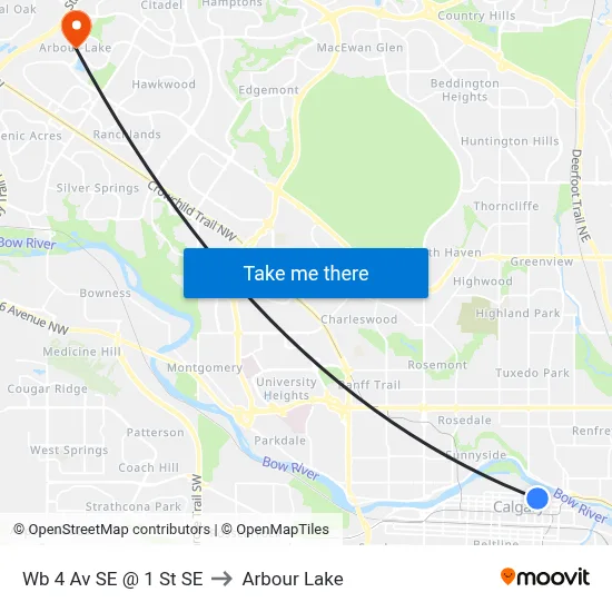 Wb 4 Av SE @ 1 St SE to Arbour Lake map