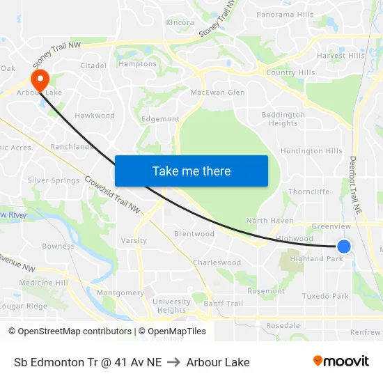 Sb Edmonton Tr @ 41 Av NE to Arbour Lake map
