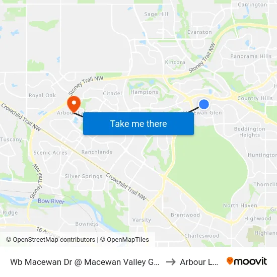 Wb Macewan Dr @ Macewan Valley Ga NW to Arbour Lake map