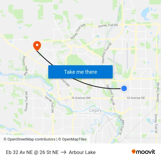 Eb 32 Av NE @ 26 St NE to Arbour Lake map