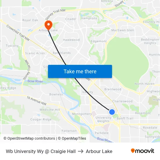 Wb University Wy @ Craigie Hall to Arbour Lake map