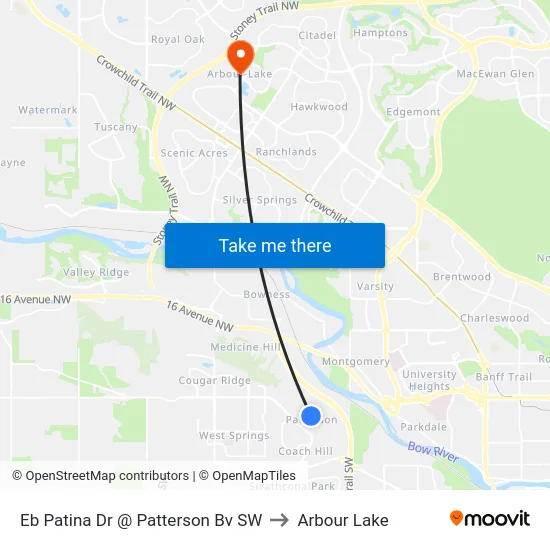 Eb Patina Dr @ Patterson Bv SW to Arbour Lake map