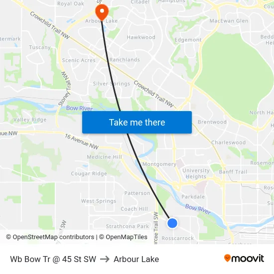 Wb Bow Tr @ 45 St SW to Arbour Lake map