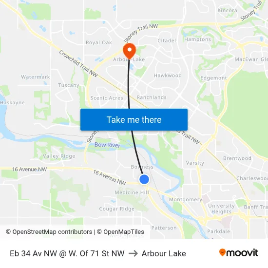 Eb 34 Av NW @ W. Of 71 St NW to Arbour Lake map