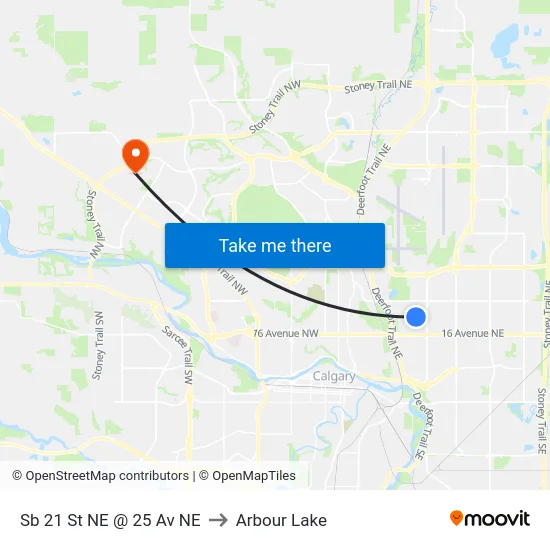 Sb 21 St NE @ 25 Av NE to Arbour Lake map