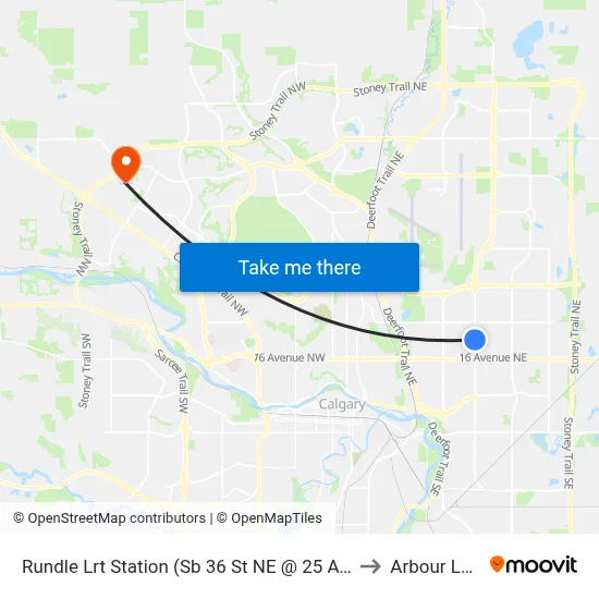 Rundle Lrt Station (Sb 36 St NE @ 25 Av Ne) to Arbour Lake map