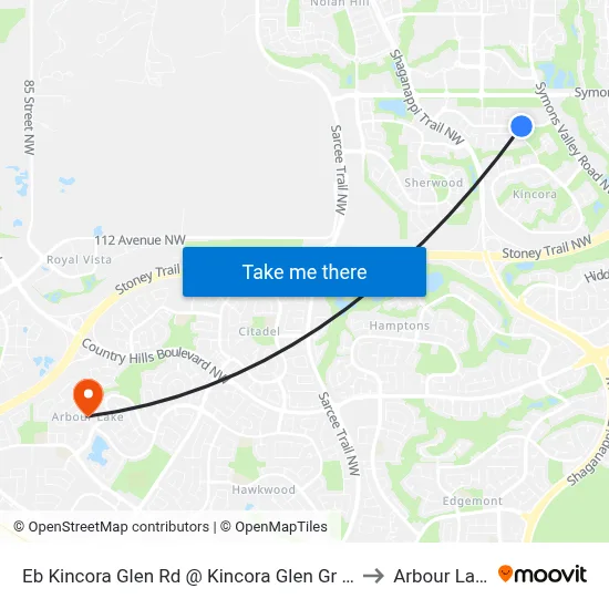 Eb Kincora Glen Rd @ Kincora Glen Gr NW to Arbour Lake map