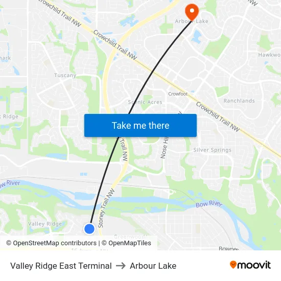 Valley Ridge East Terminal to Arbour Lake map