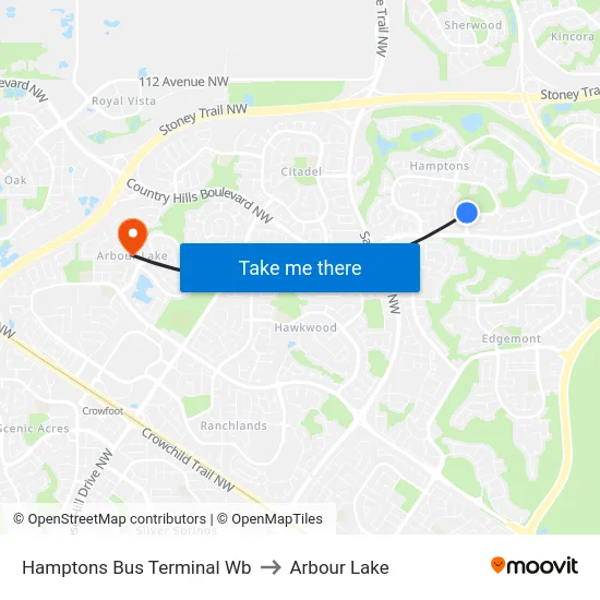 Hamptons Bus Terminal Wb to Arbour Lake map