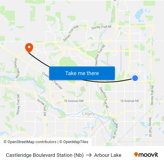 Castleridge Boulevard Station (Nb) to Arbour Lake map